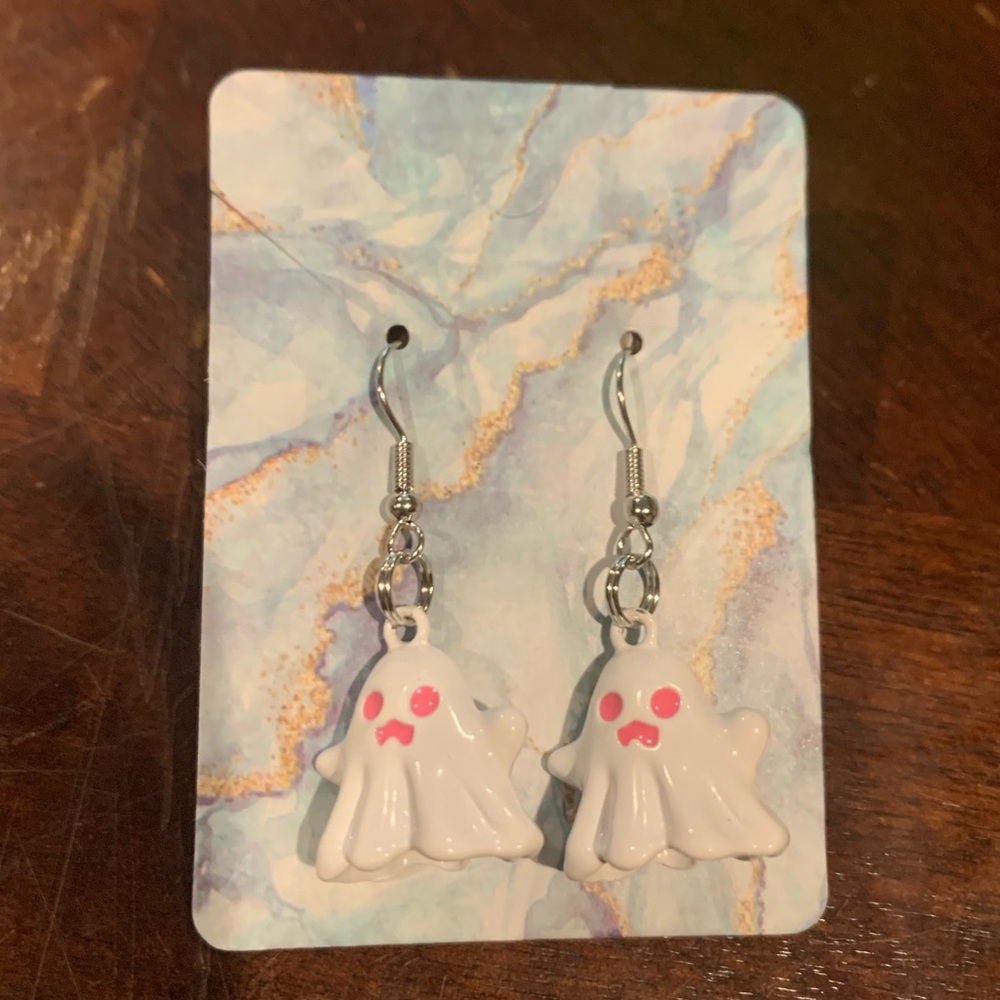 NEW HANDMADE WHITE GHOST EARRINGS